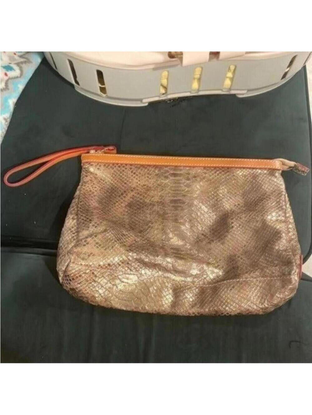 Cavalcanti Metallic Snake Skin Large Wristlet Clutch Bag Genuine Leather purse